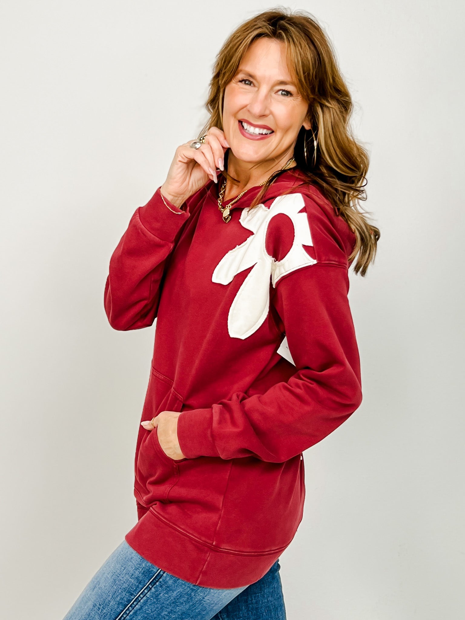 Long Sleeve Floral Patched Hoodie Top