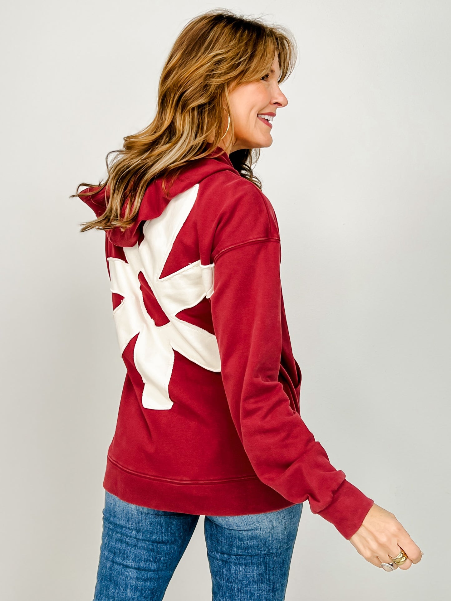 Long Sleeve Floral Patched Hoodie Top