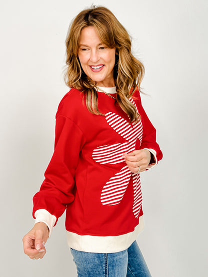 Striped Floral Patched Long Sleeve Top