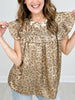 Gold Foil Leopard Print Sleeveless Ruffled Top
