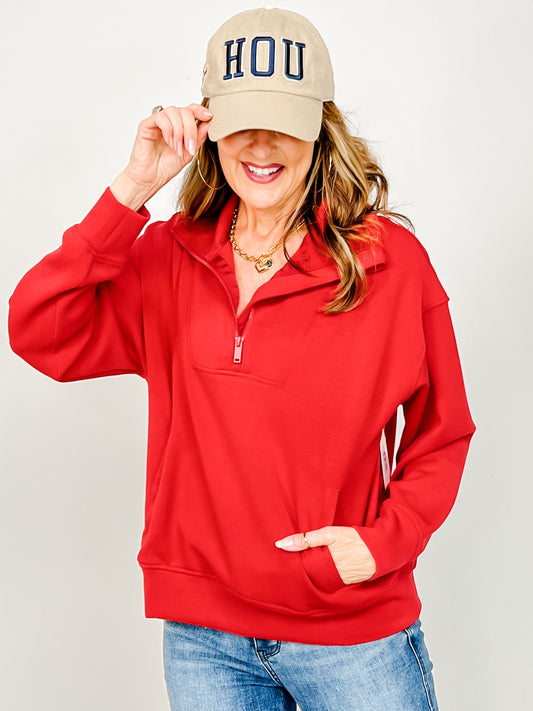 Long Sleeve Poly Span Quarter Zip Funnel Neck Top