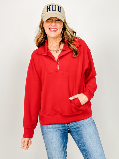 Long Sleeve Poly Span Quarter Zip Funnel Neck Top