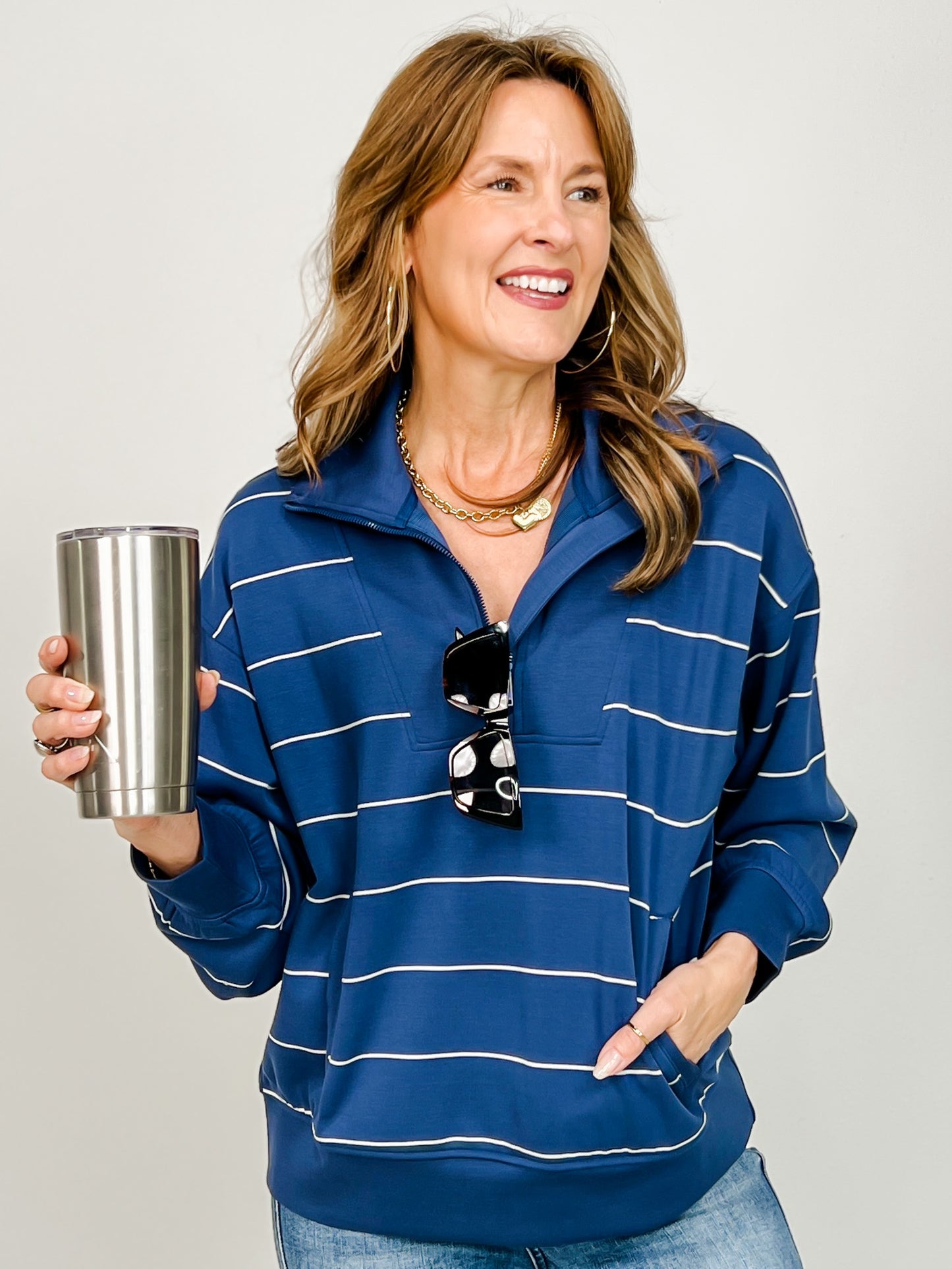 Modal Scuba Stripe Quarter Zip Top