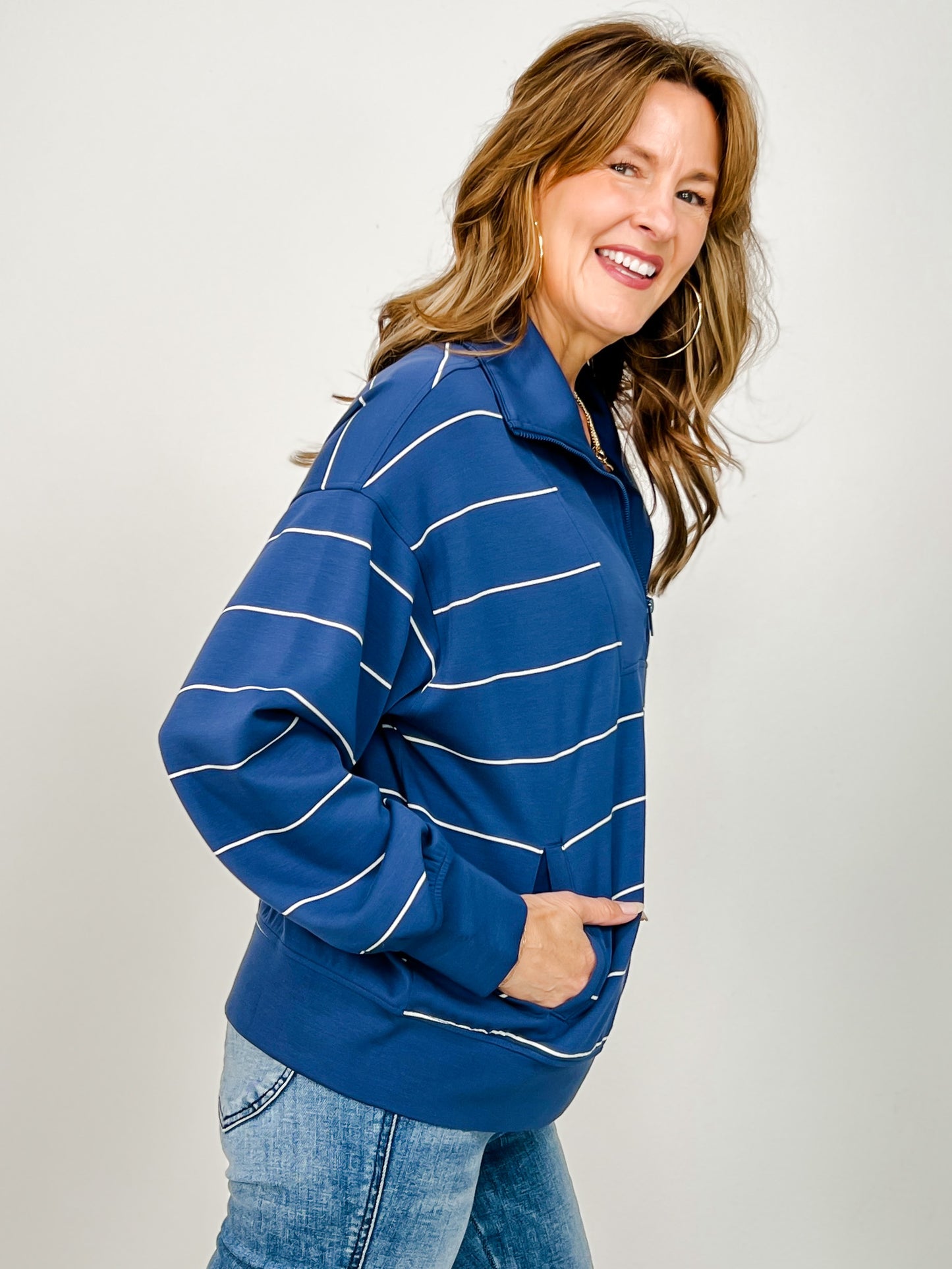 Modal Scuba Stripe Quarter Zip Top