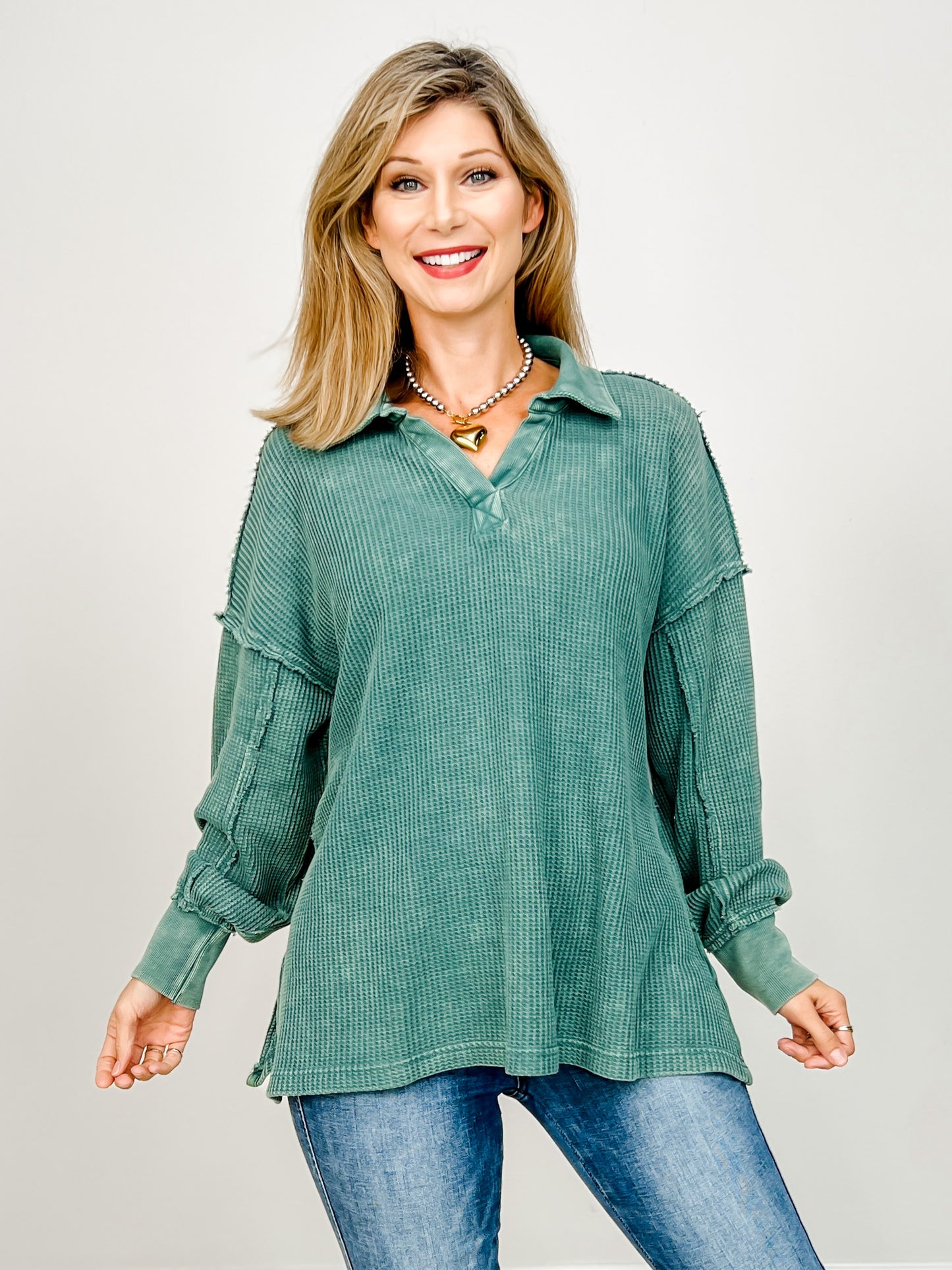 Waffle Ribbed Polo Tunic Top