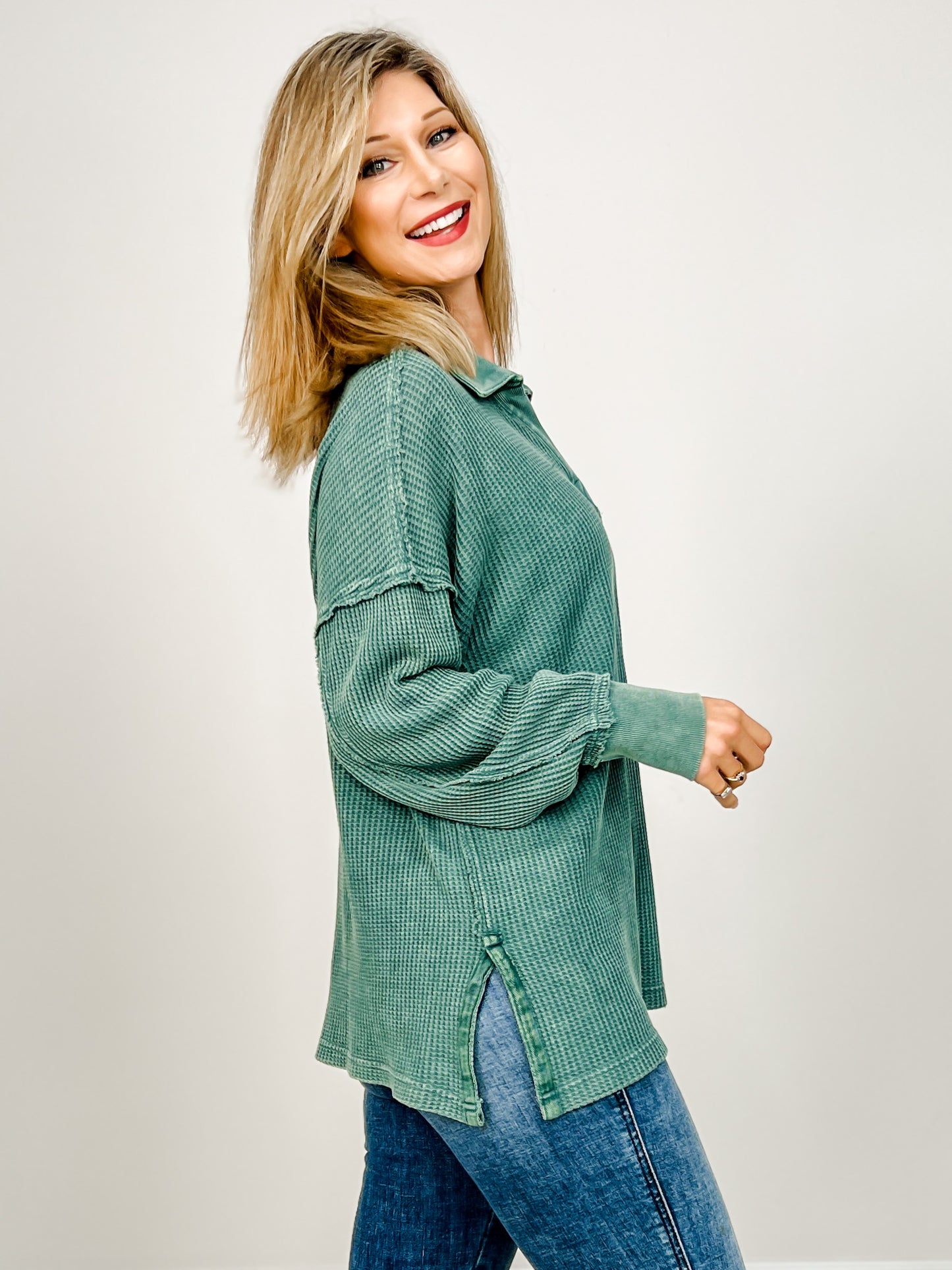 Waffle Ribbed Polo Tunic Top