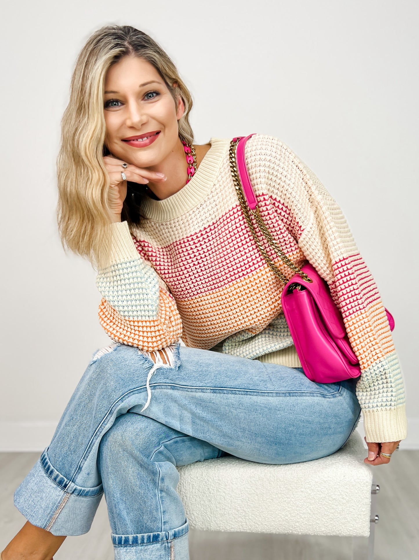 Loose Fit Multi Color Block Sweater Top