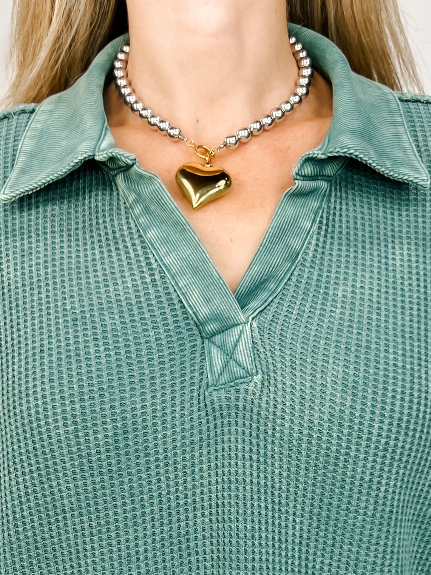 Waffle Ribbed Polo Tunic Top