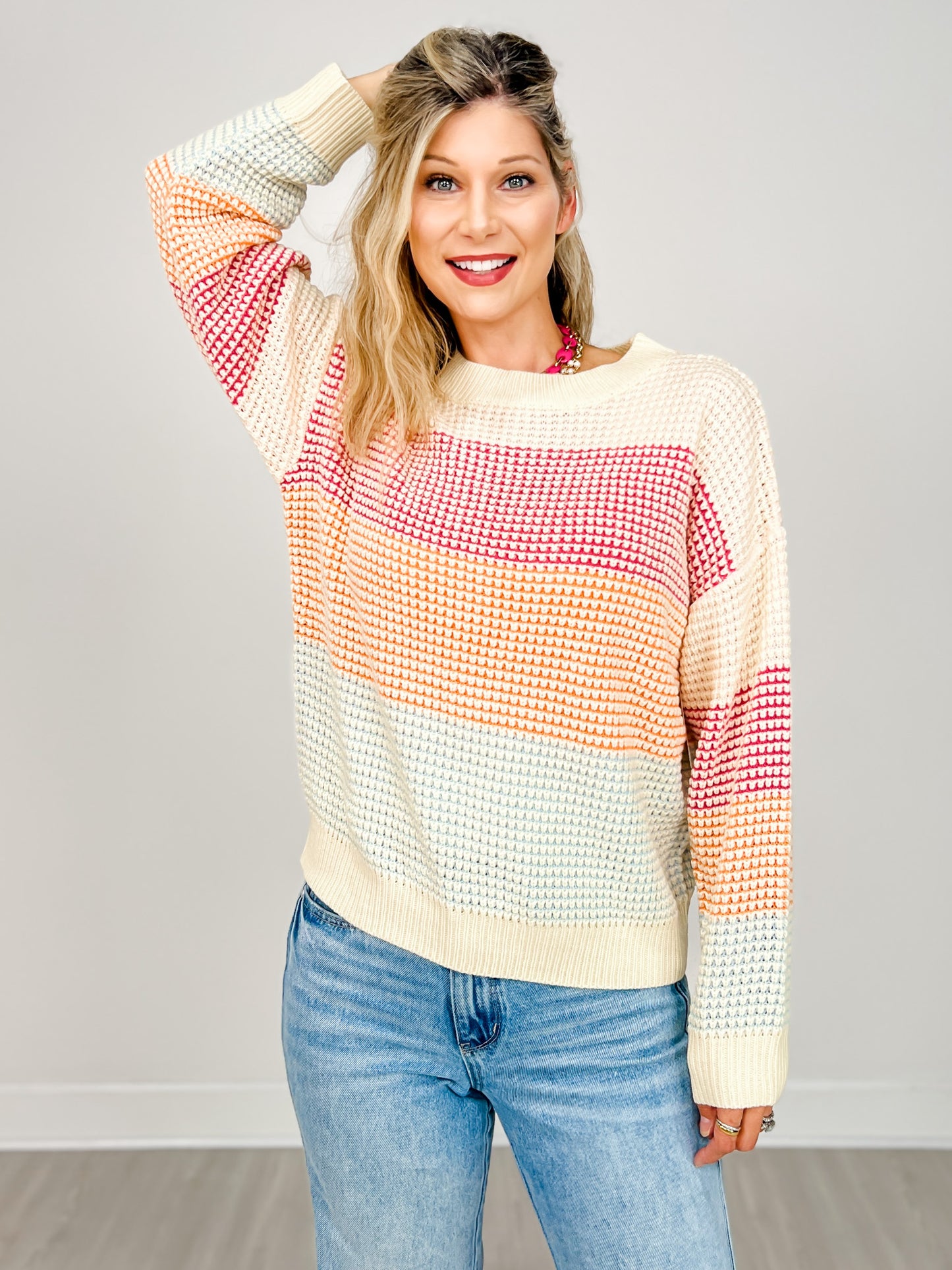 Loose Fit Multi Color Block Sweater Top