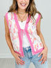 Sleeveless Leopard Sweater Vest With Front Tie And Scallop Detail