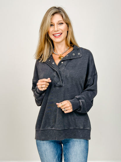 French Terry Quarter Sleeve Snap Sweatshirt
