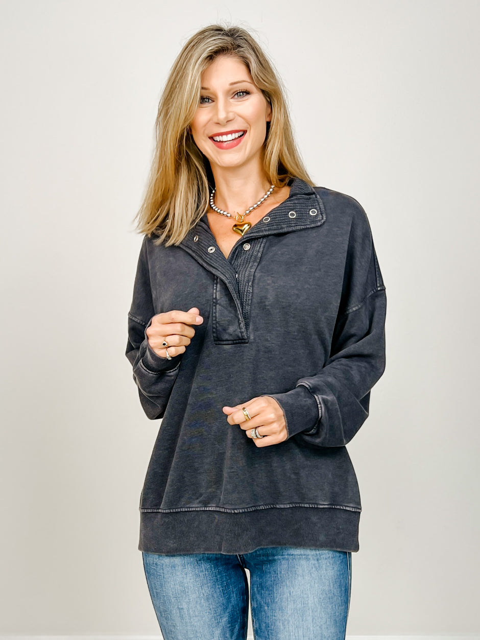 French Terry Quarter Sleeve Snap Sweatshirt