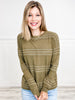 Stitch Striped Crewneck Pullover Sweater in Olive