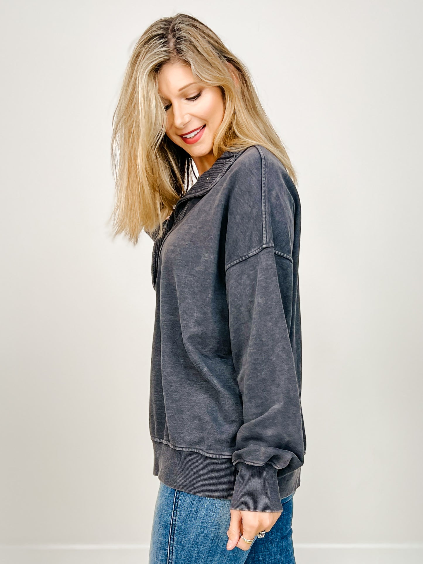 French Terry Quarter Sleeve Snap Sweatshirt