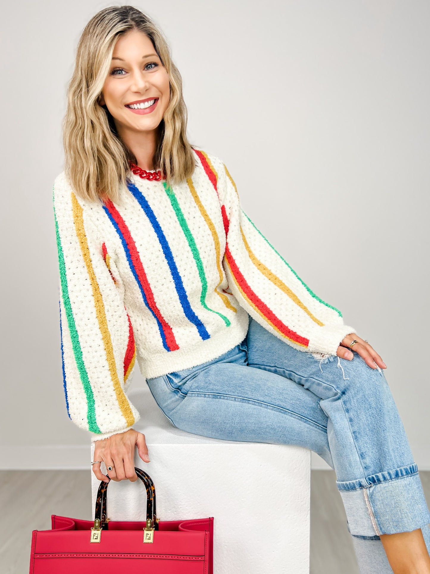 Cropped Fit Pointed Striped Sweater Top