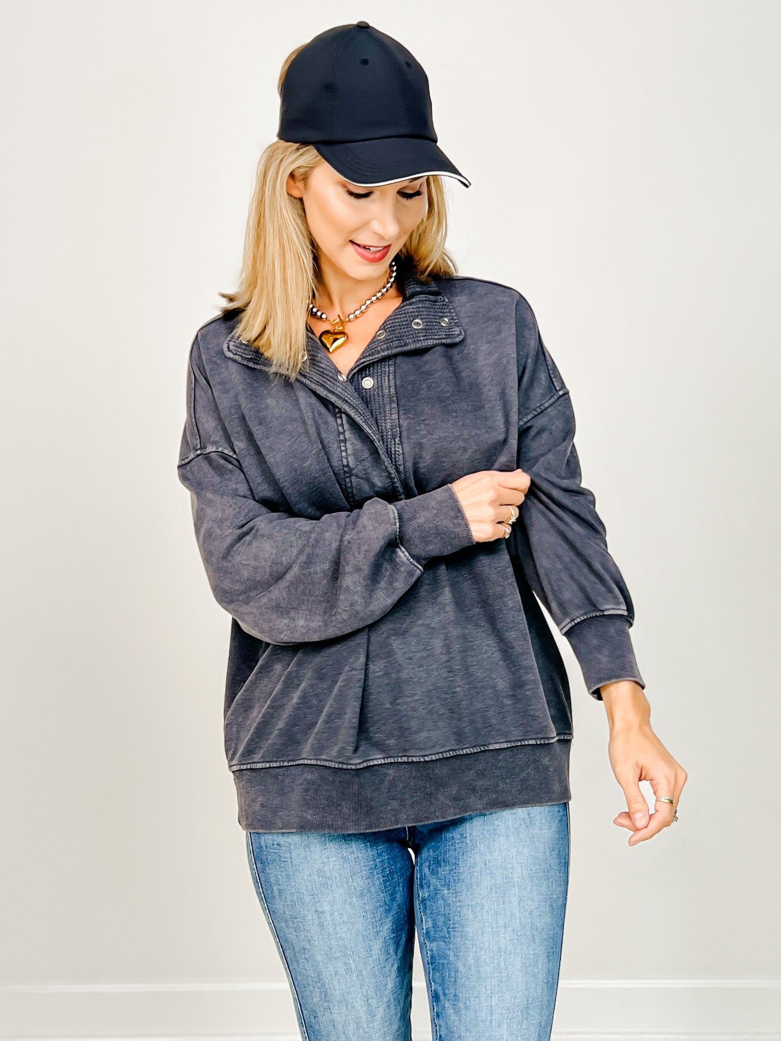 French Terry Quarter Sleeve Snap Sweatshirt