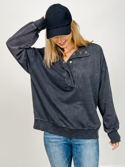 French Terry Quarter Sleeve Snap Sweatshirt