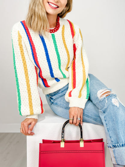 Pointed Striped Sweater Top
