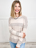 Stitch Striped Crewneck Pullover Sweater in Oatmeal