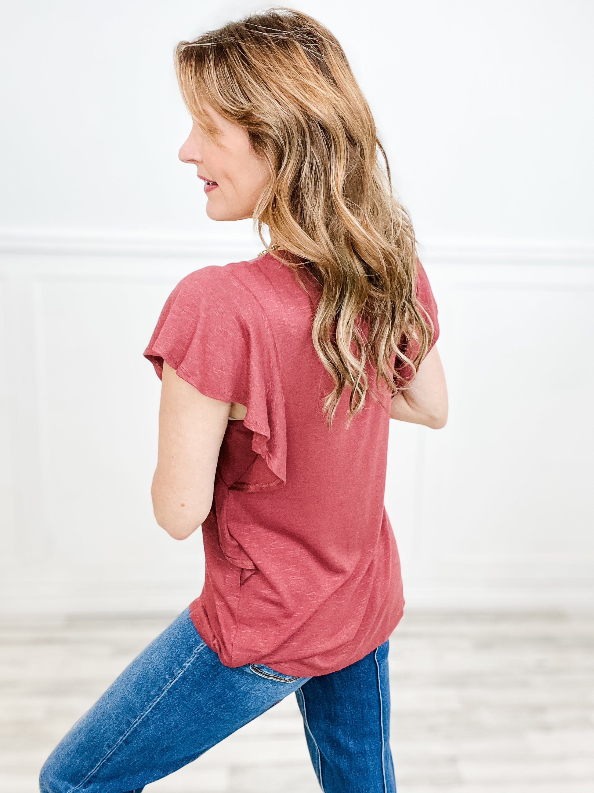 Fearless Rayon Spandex Ruffle Sleeve Top