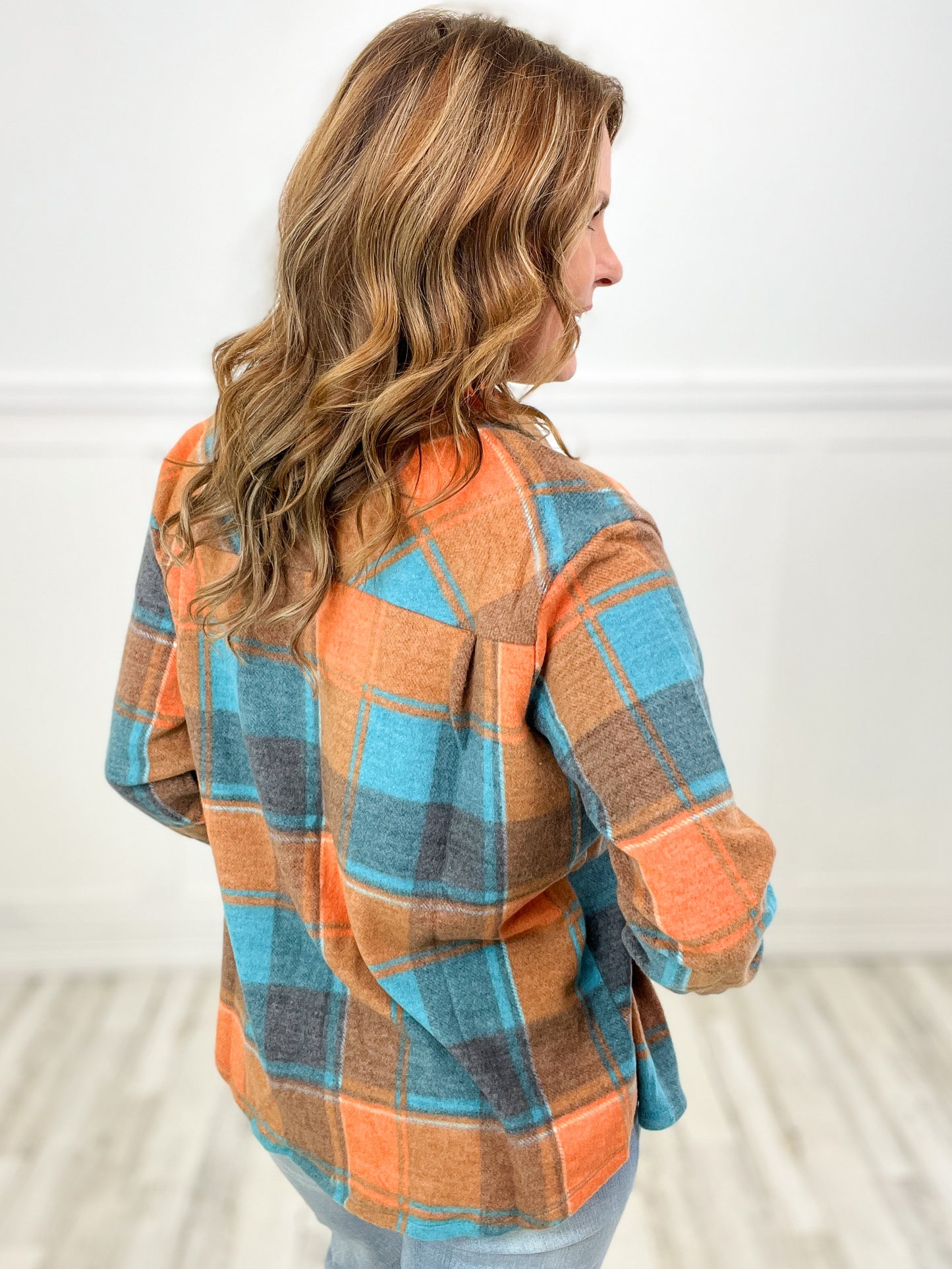 Leaves are Changing Jacquard Plaid Shacket Top