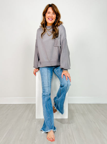 Balloon Sleeve Hacci Pullover Sweater