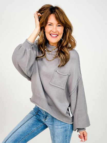 Balloon Sleeve Hacci Pullover Sweater