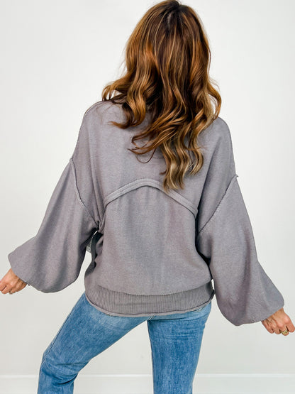 Balloon Sleeve Hacci Pullover Sweater