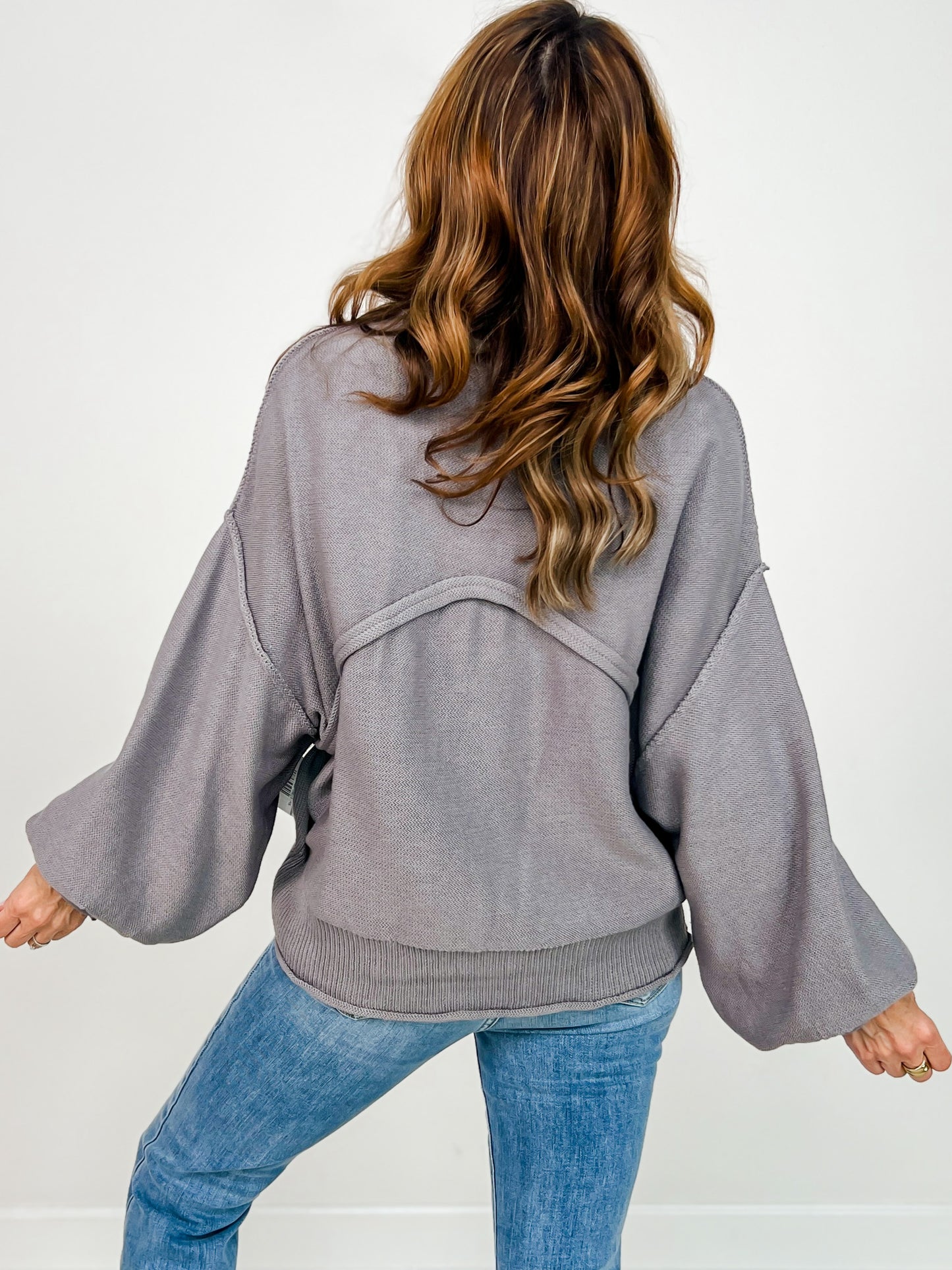 Balloon Sleeve Hacci Pullover Sweater