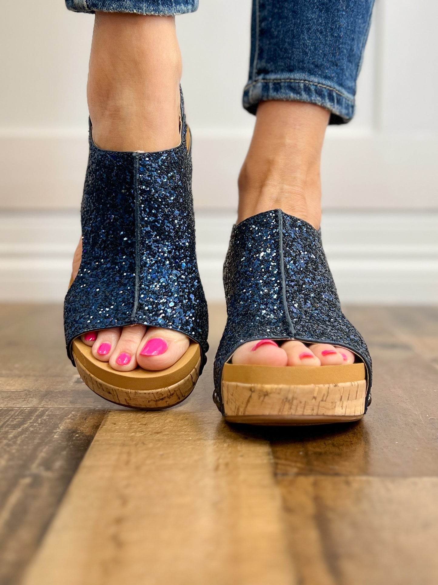 Corkys Carley Wedge Shoe Navy Glitter