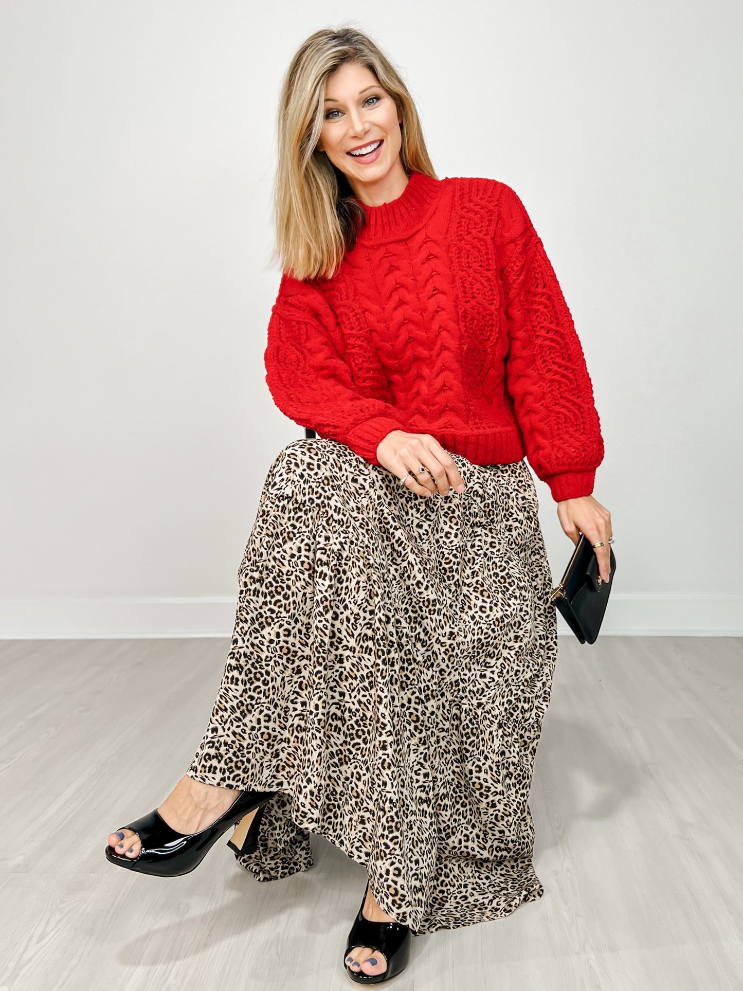 Leopard Print Lined Tiered Maxi Skirt