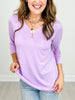 V-Neck Poly Blend 3/4" Sleeve Top in Lilac