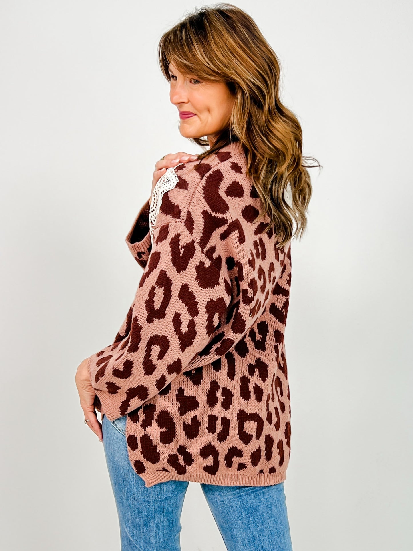 V-Neck Long Sleeve Leopard Print Sweater