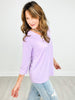 V-Neck Poly Blend 3/4" Sleeve Top in Lilac