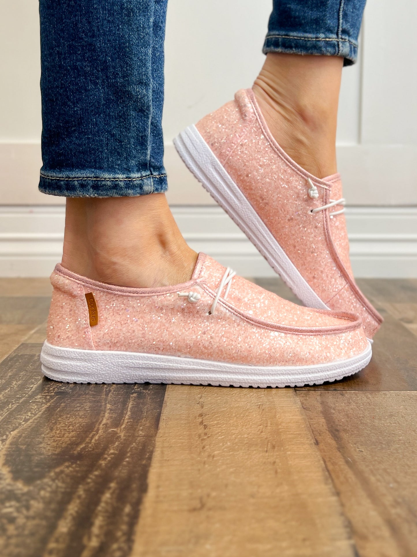 Corkys Kayak Light Pink Glitter Slip-On Shoes