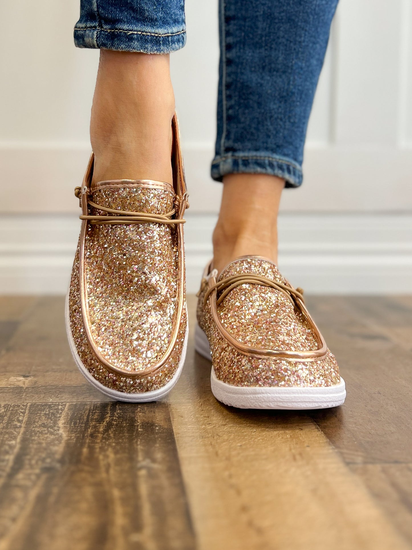 Corkys Kayak Rose Gold Glitter Slip-On Shoes