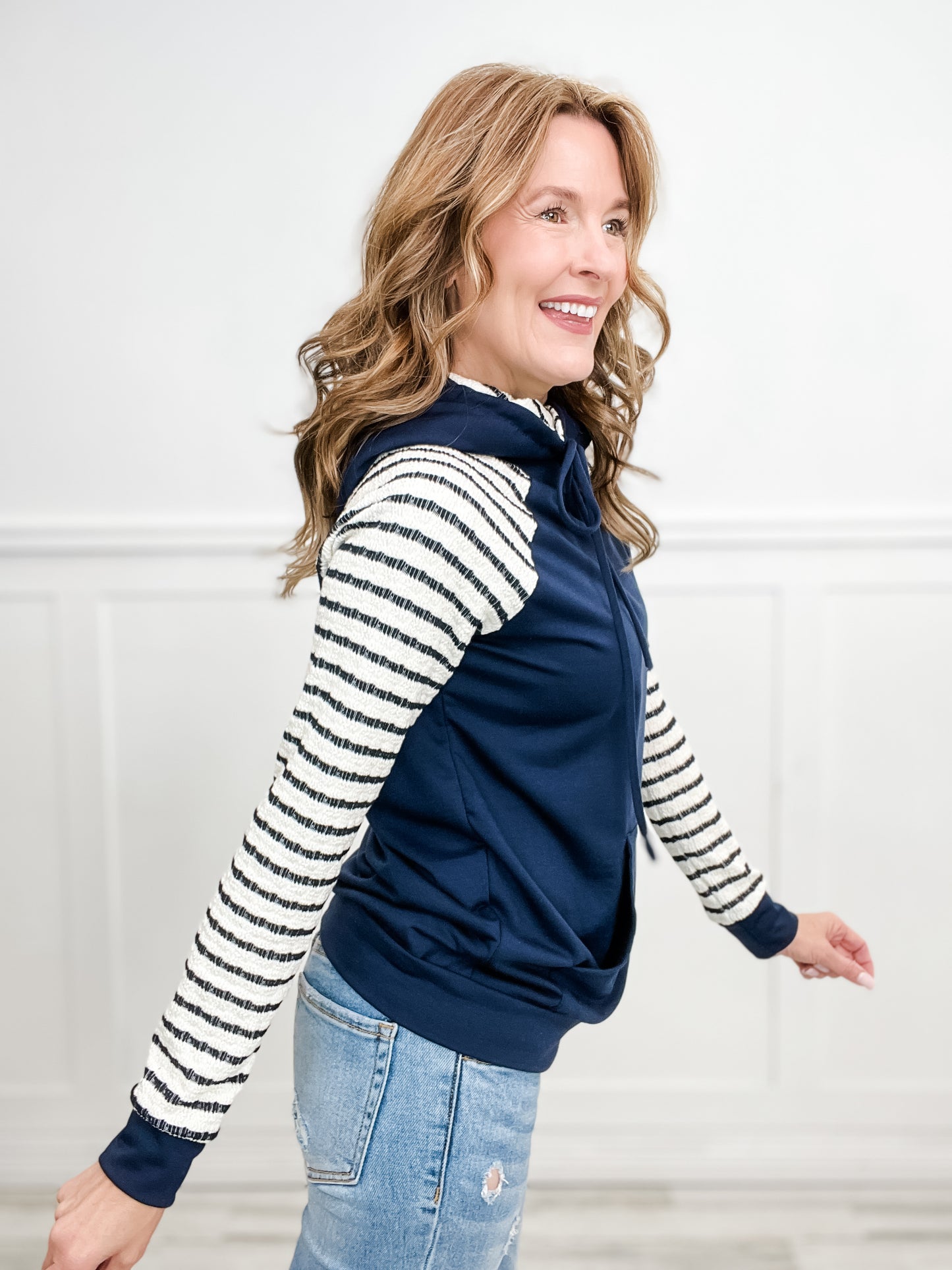 Striped Contrast Hooded Sweatshirt