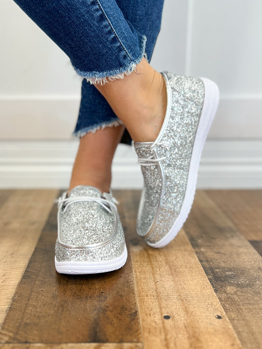 Corkys Kayak Silver Glitter Slip-On Shoes