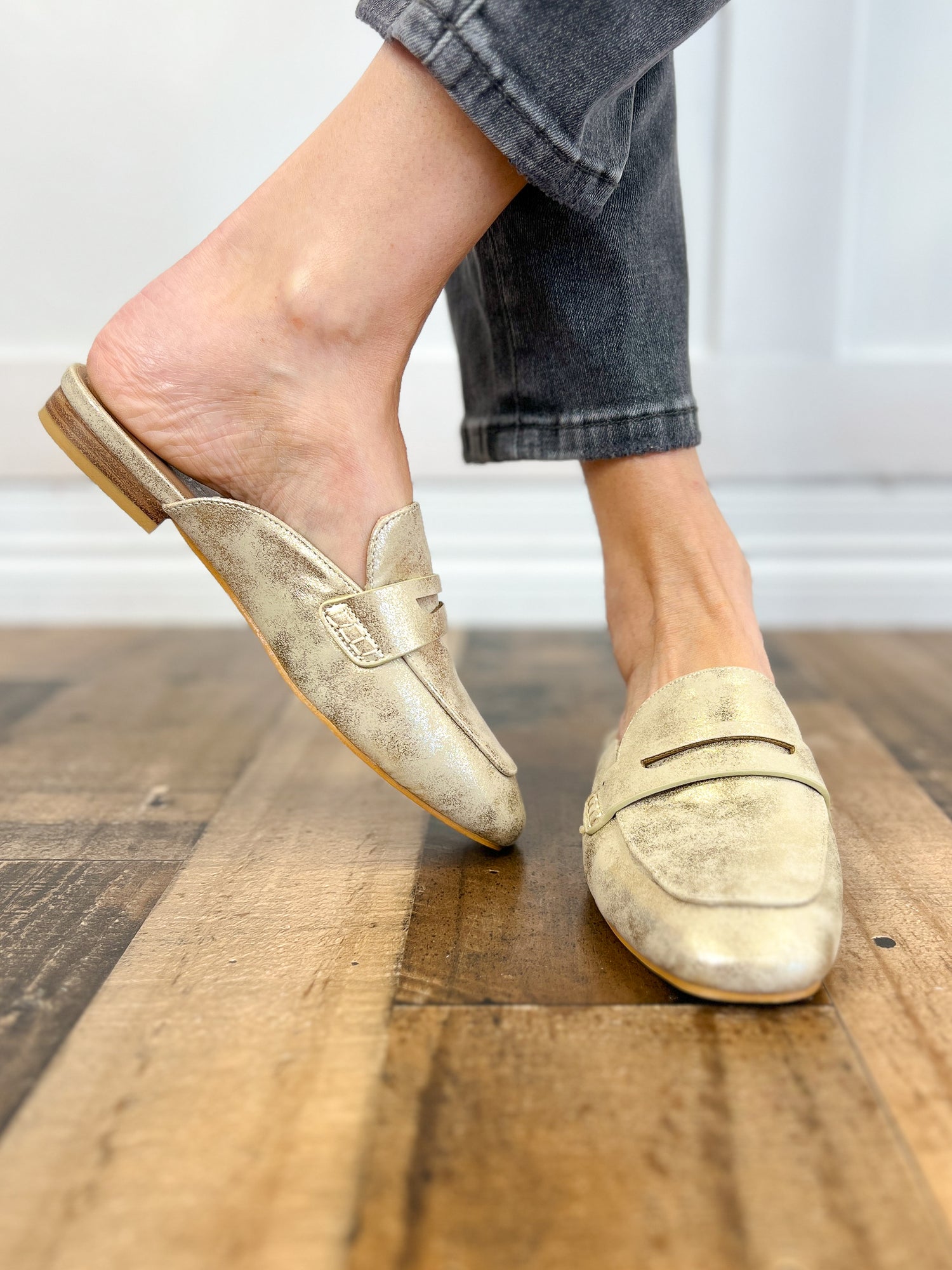 Corkys It's Fall Y'all Slide Loafer Shoes in Gold Metallic Emma Lou's Boutique