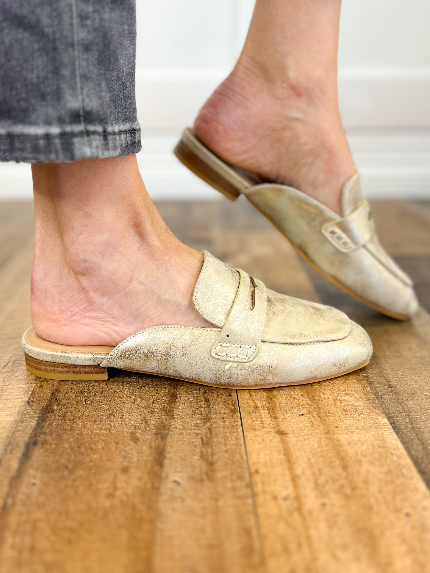 Corkys It's Fall Y'all Slide Loafer Shoes in Gold Metallic Emma Lou's Boutique