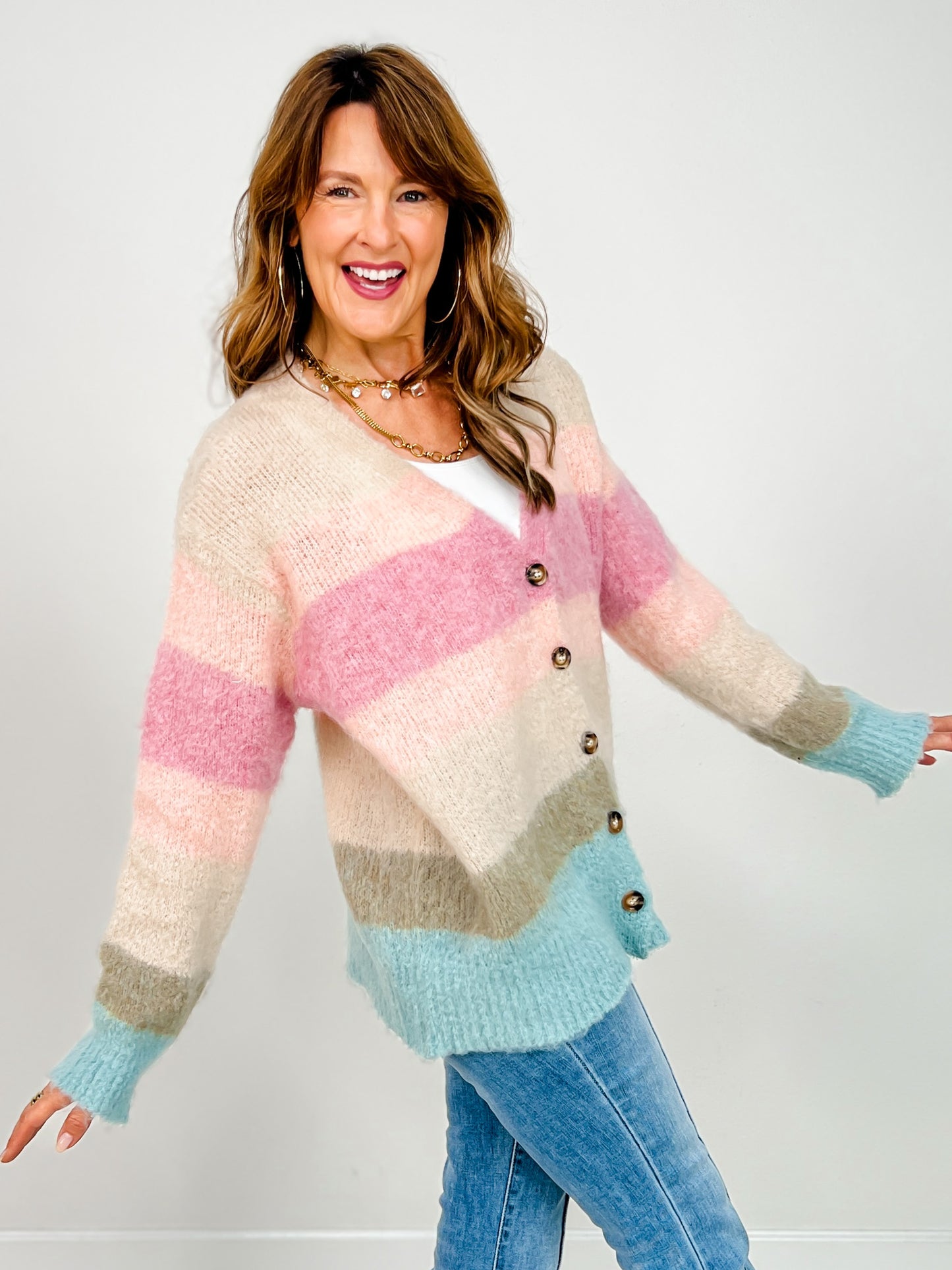Mohair V-Neck Cardigan with Button Down Front