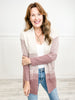 Ribbed Color Block Super Soft Yard Open Front Cardigan in Dark Mauve