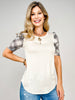 Plaid Short Sleeve Top with Solid Contrast