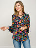 Lizzy 3/4 Bell Sleeve Top in Black Floral Print