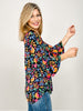 Lizzy 3/4 Bell Sleeve Top in Black Floral Print