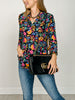 Lizzy 3/4 Bell Sleeve Top in Black Floral Print