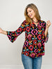 Lizzy 3/4 Bell Sleeve Top in Black Aztec Print