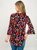 Lizzy 3/4 Bell Sleeve Top in Black Aztec Print