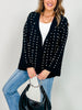 Open Cardigan Chenille Sweater with Pearl Detail