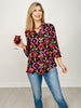 Lizzy 3/4 Bell Sleeve Top in Black Aztec Print